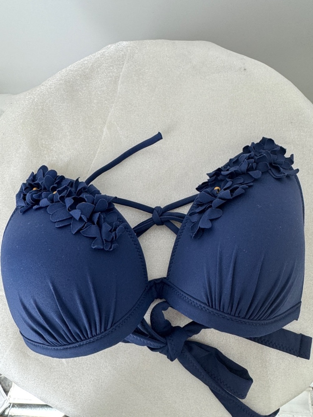 Women's Navy Floral Appliqué Push-Up Bikini Top